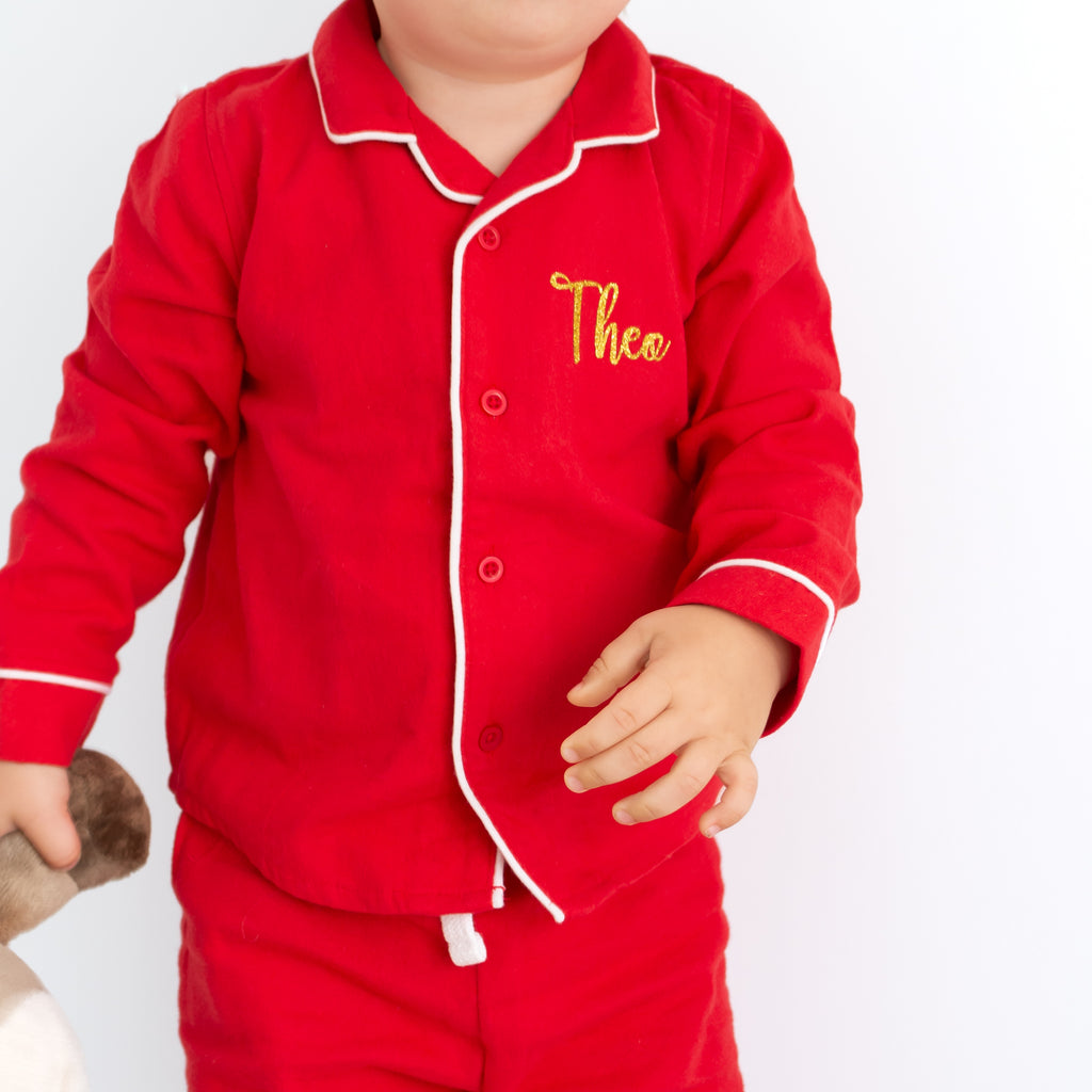 Red Christmas 100 cotton Personalised Pyjamas