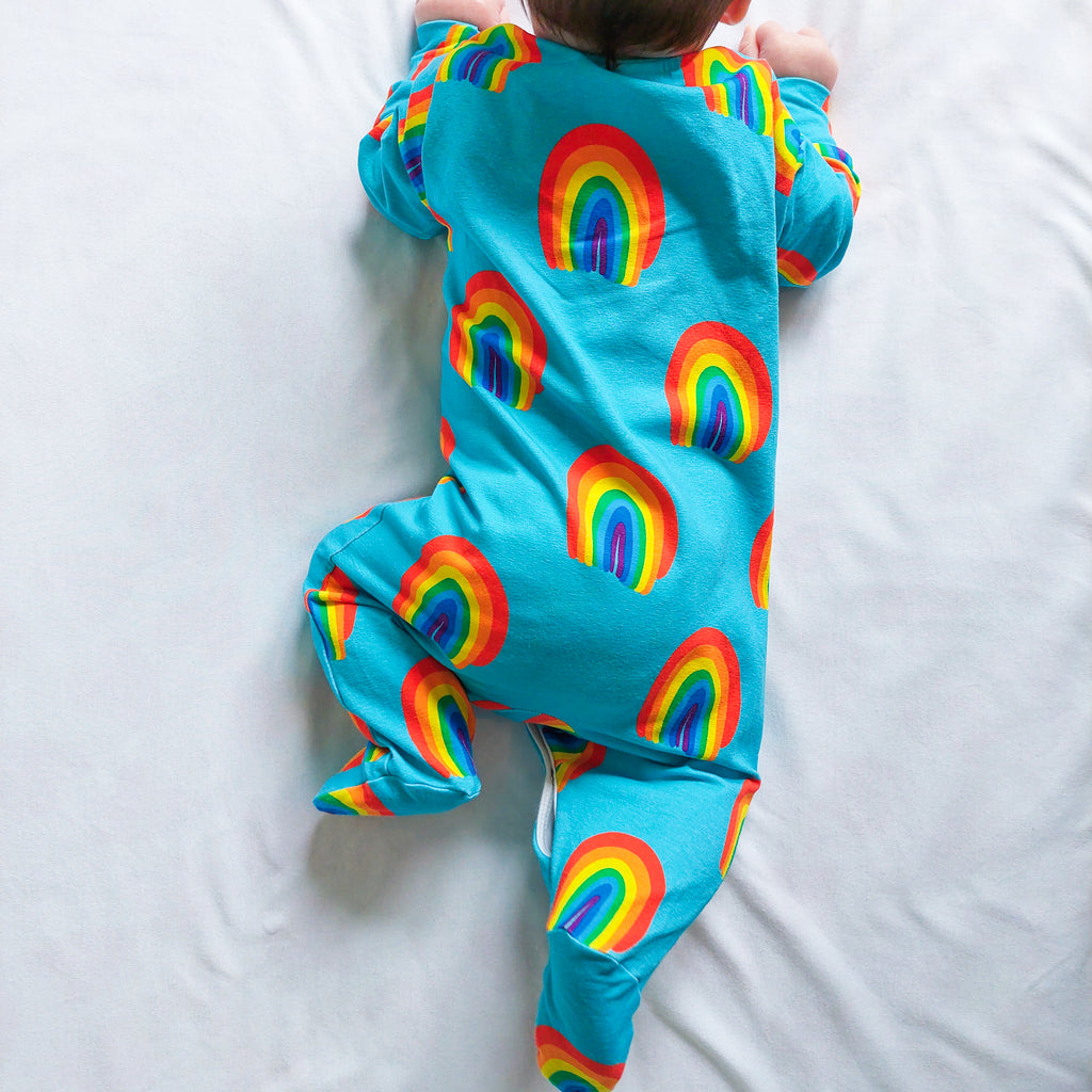 Aqua Rainbow cotton sleepsuit Fred & Noah