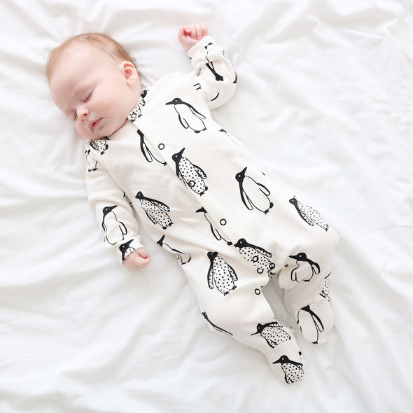 Milk Penguin cotton sleepsuit