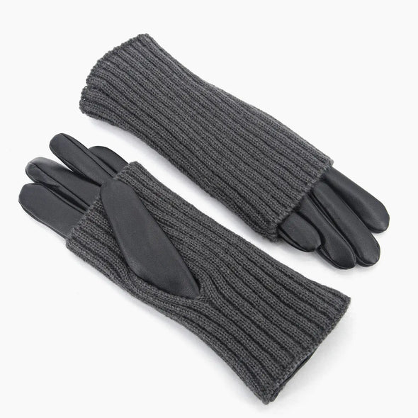 Knitted Overlay Gloves - Black/Grey