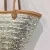 Straw Tote Bag Silver Sequined with Leather Handles