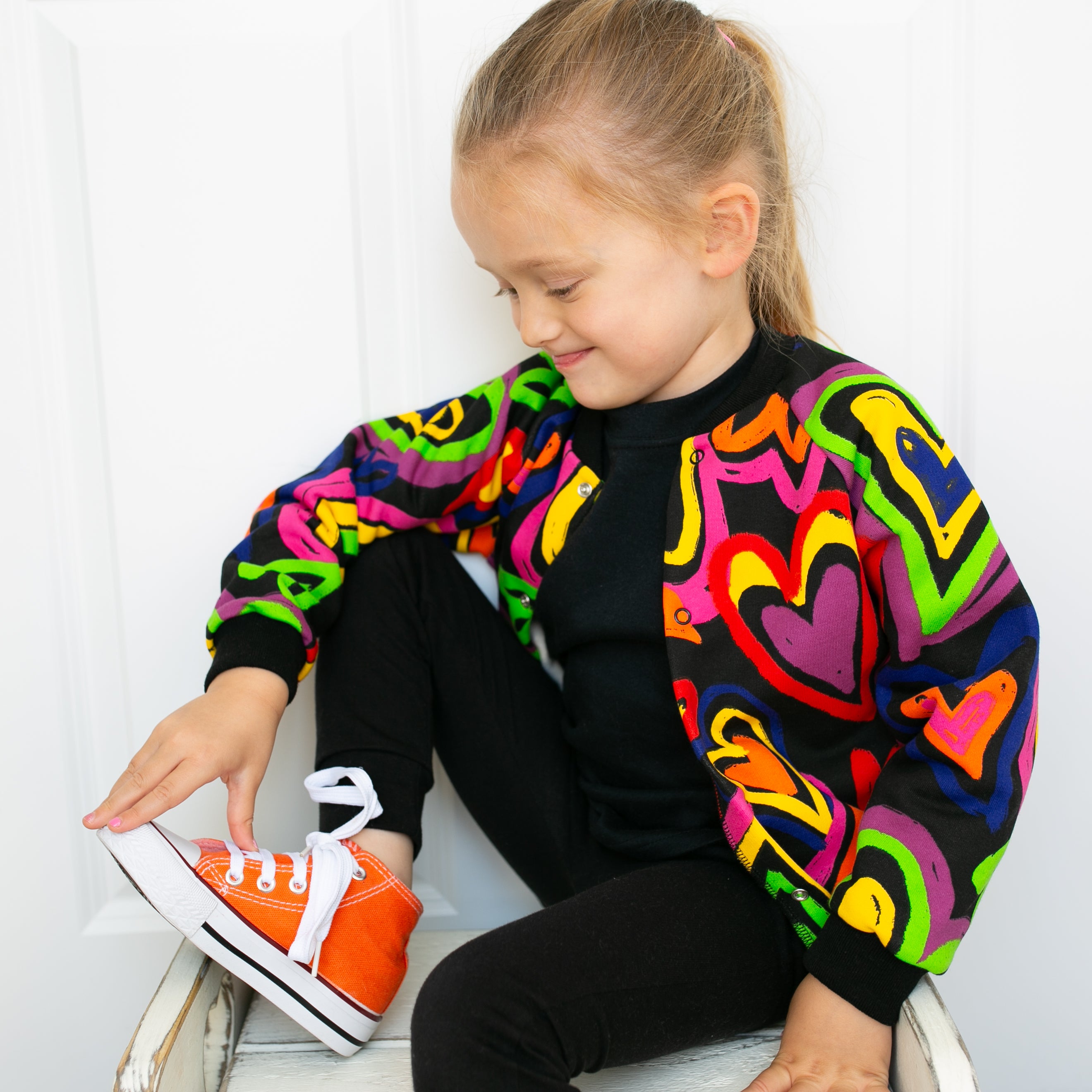 Toddler Girls Long Sleeve Rainbow Heart Print Puffer Jacket