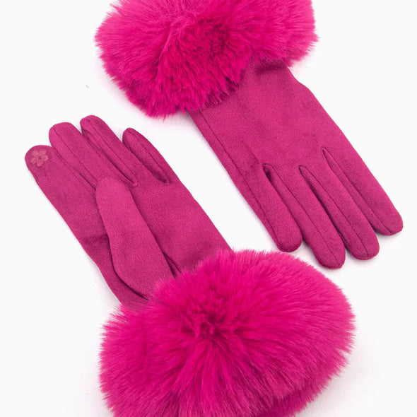 Faux Fur Cuff Gloves - Fuchsia, Velvet