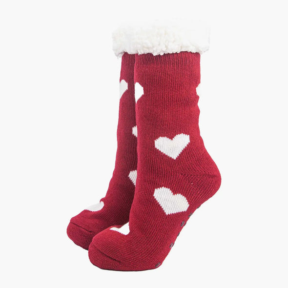 Women's Long Slipper Socks- Red, Heart