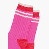 Women's Mid-Calf Socks- Pink/Red, Striped Cuff