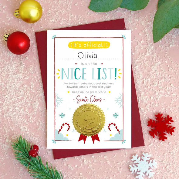 OFFICIAL Nice list Certificate Card