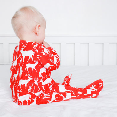 Red Reindeer cotton sleepsuit