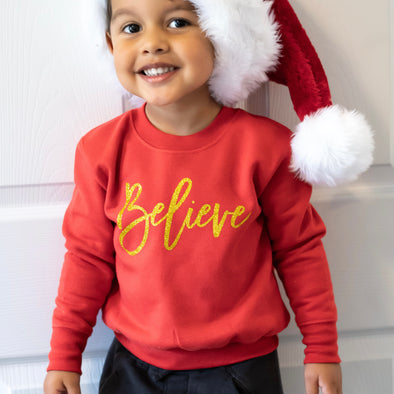 Red & Gold Believe Sweater