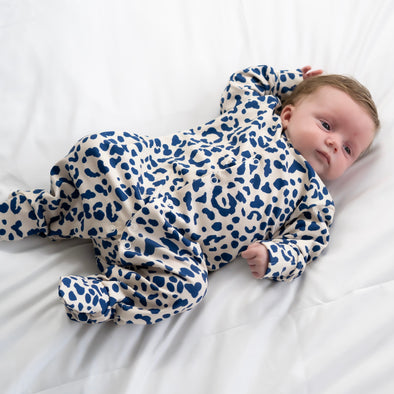 Blue Leopard print cotton Sleepsuit