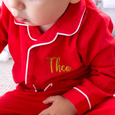 Red Christmas 100% cotton Personalised Pyjamas