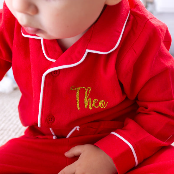 Red Christmas 100% cotton Personalised Pyjamas