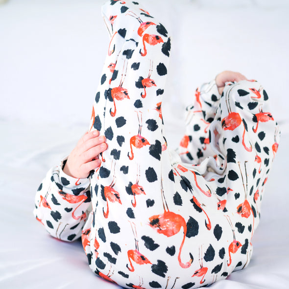 Dotty Flamingo print sleepsuit