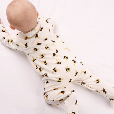 Bee print cotton sleepsuit