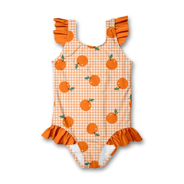 Orange Gingham Ruffle Swimsuit  PRE ORDER