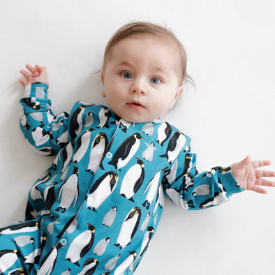 Blue Penguin cotton sleepsuit