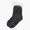 Women's Long Slipper Socks- Dark Grey, Leopard