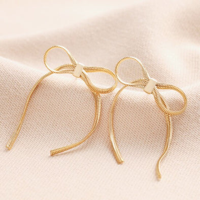 Bow Snake Chain Statement Stud Earrings in Gold