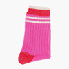 Women's Mid-Calf Socks- Pink/Red, Striped Cuff