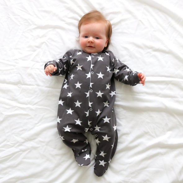 Grey star cotton sleepsuit