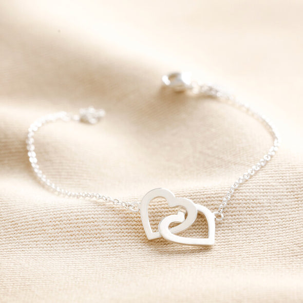 Interlocking Heart Charm Bracelet in Silver