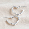 Organic Finish Small Heart Hoop Earrings in Silver