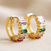 Pink and Green Baguette Crystal Huggies hoops