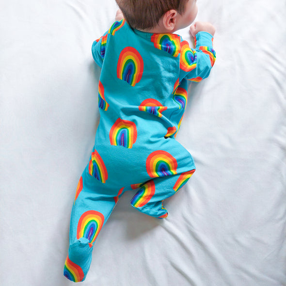 Aqua rainbow cotton sleepsuit