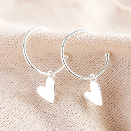 Falling Heart on Earring Hoop in Silver plate