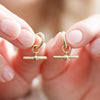 Stainless steel T bar earrings in gold