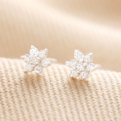 Sterling Silver Crystal Flower Star Stud Earrings