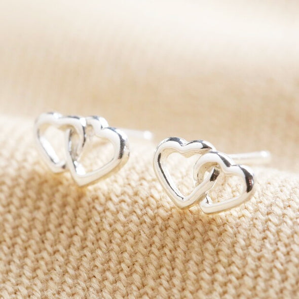 Sterling Silver Interlocking Heart Stud Earrings