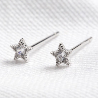 Sterling silver star earrings - Rhodium