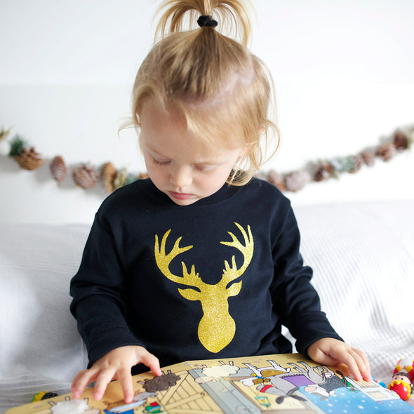 Black & Gold Stag long sleeve top