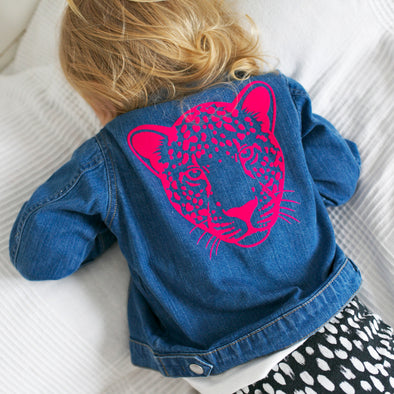 Pink Flock Leopard Childs Denim Jacket