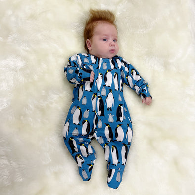 Blue Penguin cotton sleepsuit