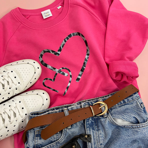 Adult Pink Leopard double heart sweater