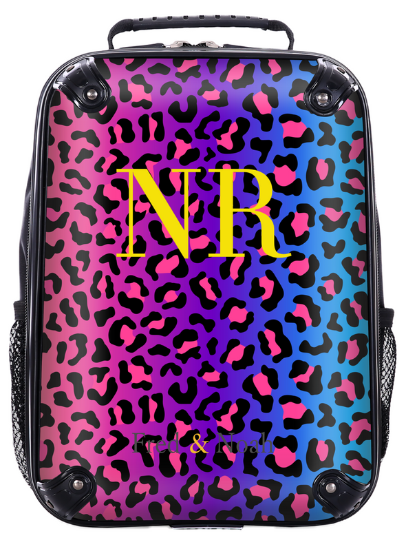 Personalised Neon Leopard Print Suitcase Fred Noah